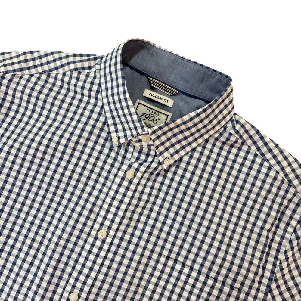 JOS A‎ BANK 1905 Button Down Shirt Mens Large Blue Gingham Tailored Fit